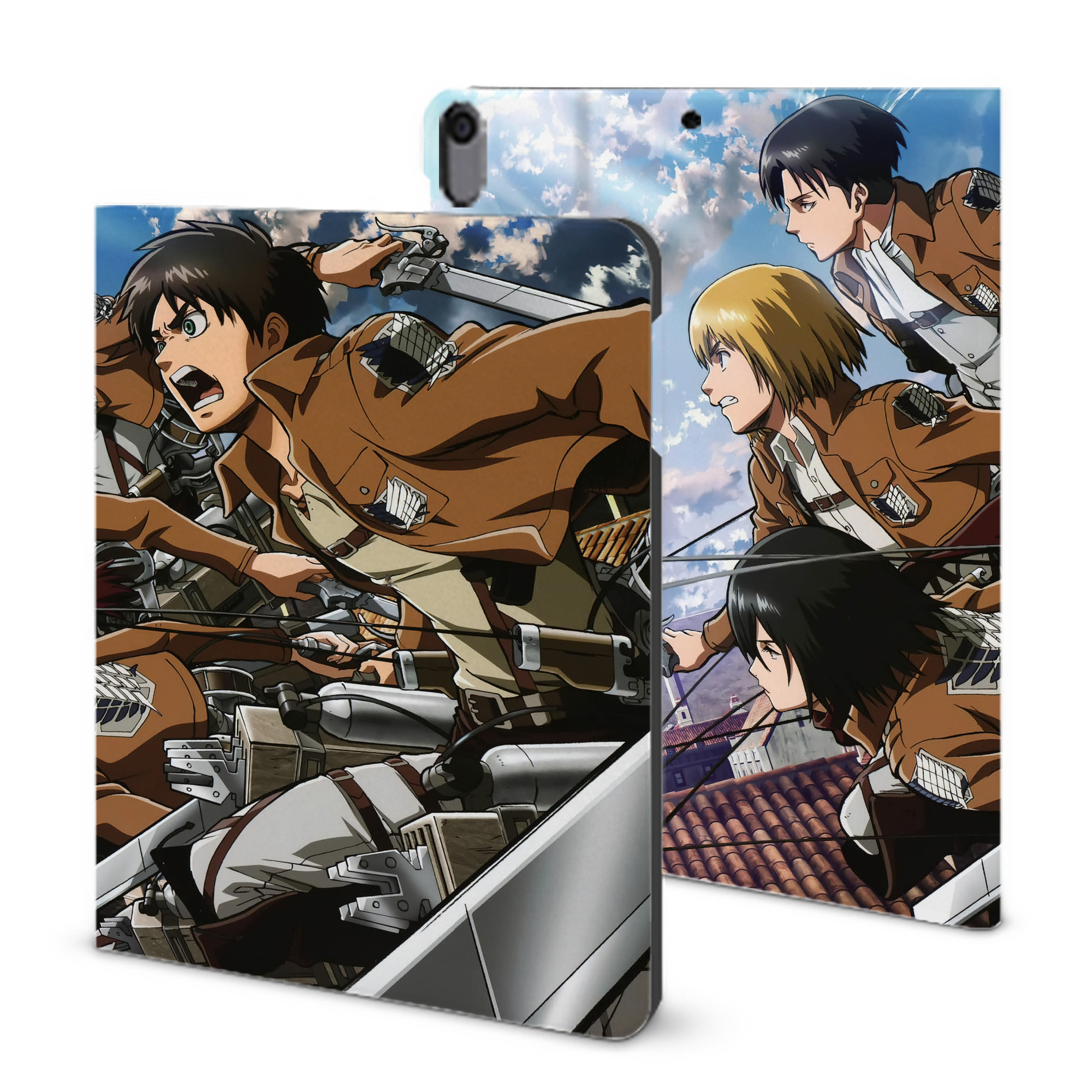 （画像用） 進撃の巨人 Attack on Titan IPad ケース ブック型 PUレザー TPU 耐衝撃 軽量 薄型 ペン収納なし 全面保護 IPad 各モデル対応